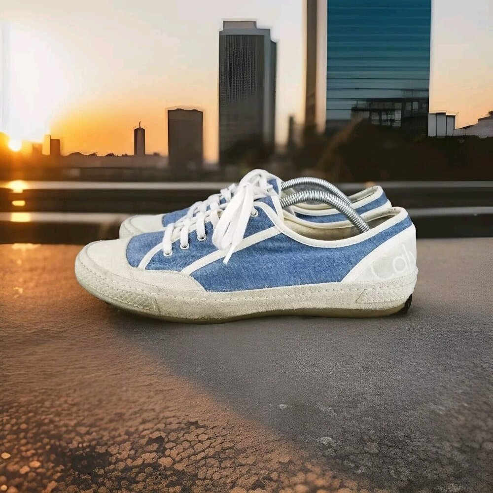 ✅Calvin Klein TRICKY Casual Leather/Fabric Blue/White Sneakers Men's 10M Skater